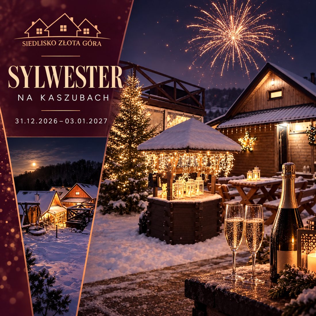Plakat: Sylwester na Kaszubach w Siedlisku Złota Góra, 31.12.2026 – 03.01.2027